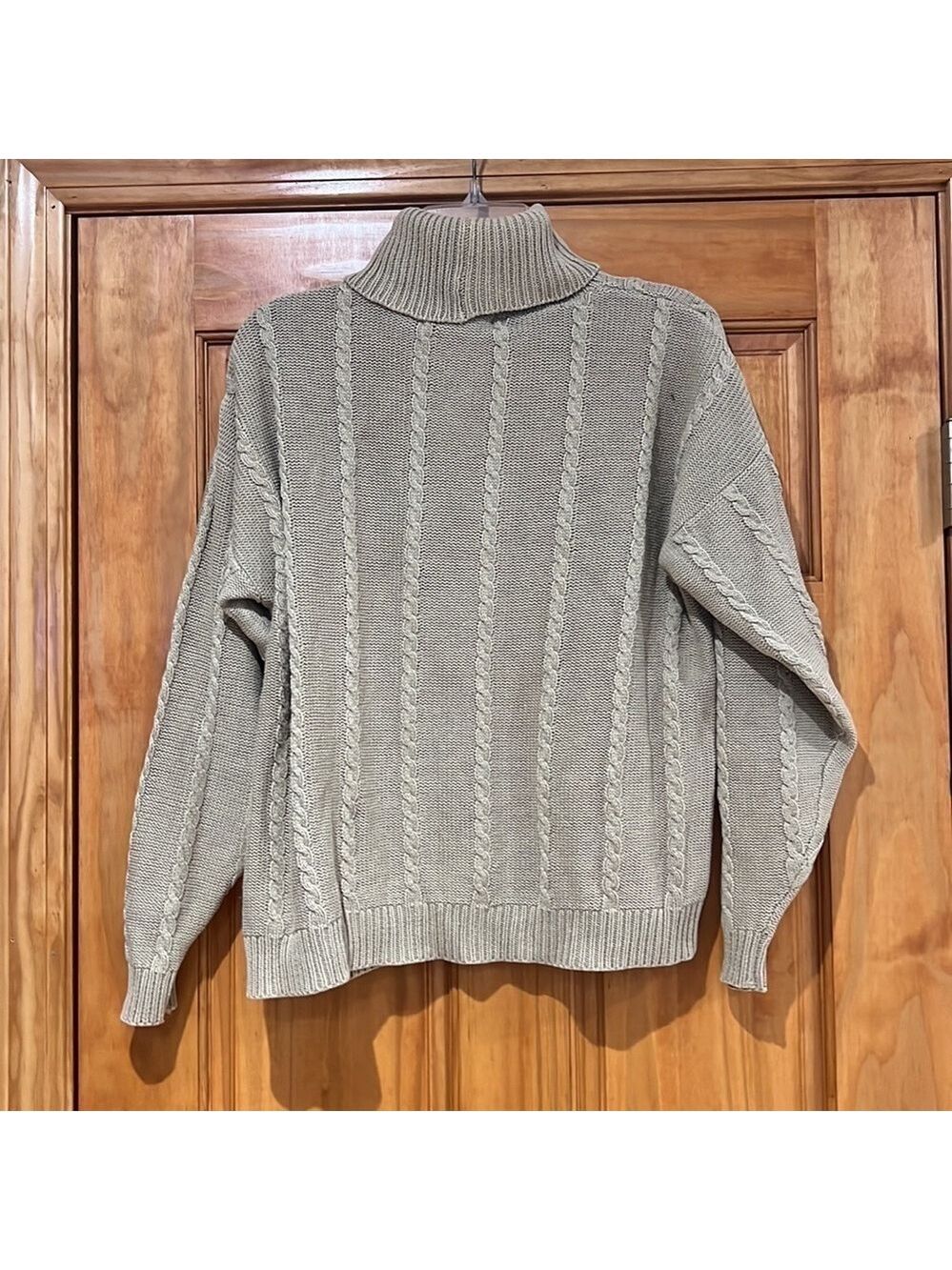 Wainscott Beige Cable Knit Turtleneck Sweater Small - Picture 2 of 3